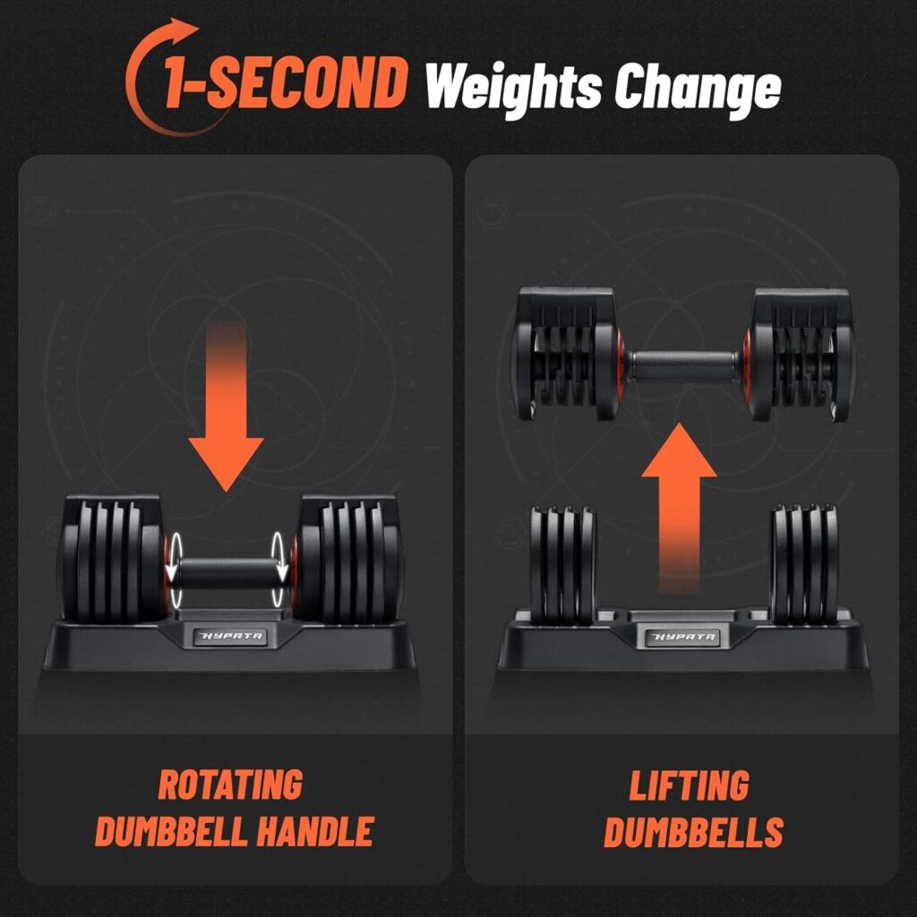 HYPATA 25 TO 55 LBS PAIR ADJUSTABLE DUMBBELL SET WEIGHT RANGE